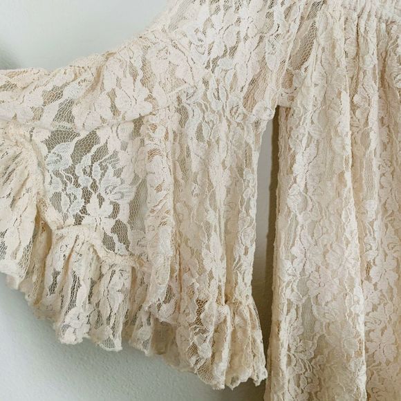 Elan Floral Lace Tunic Cream Off Shoulder Dress - Picture 5 of 7